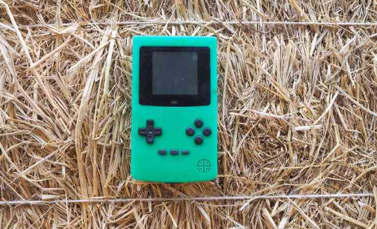 Game Boy verde poggiato sulla paglia